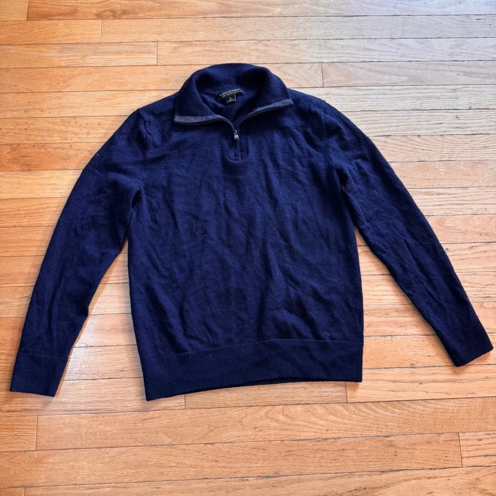 Banana Republic Mens Navy Blue 100% Merino Wool Quarter Zip Sweater Size M
